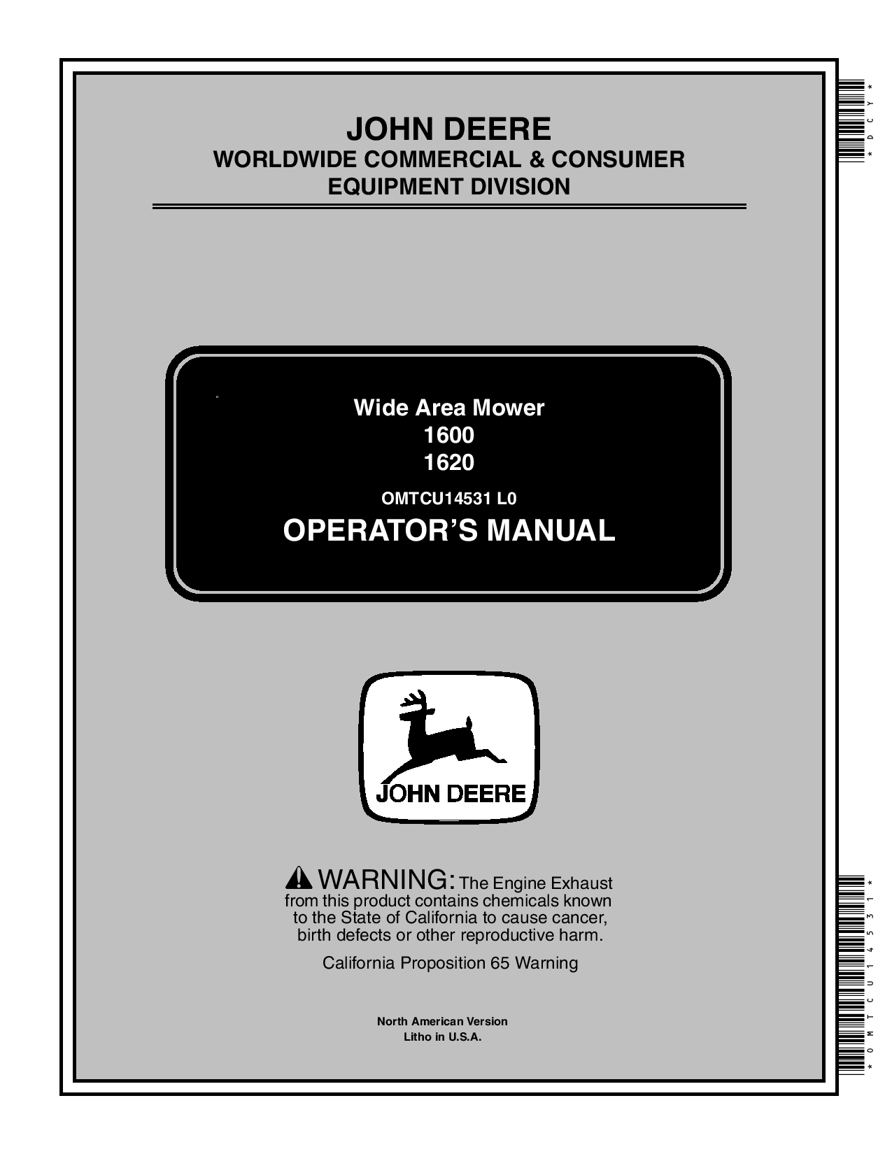 John Deere 1600 1620 Wide Area Mower 010001 OMTCU14531 Operation and Maintenance manual PDF Download