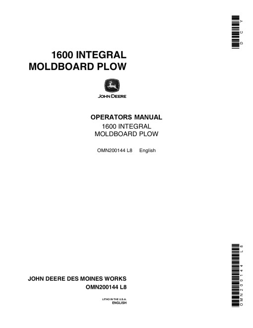 John Deere 1600 Moldboard Plow OMN200144 Operation and Maintenance manual PDF Download