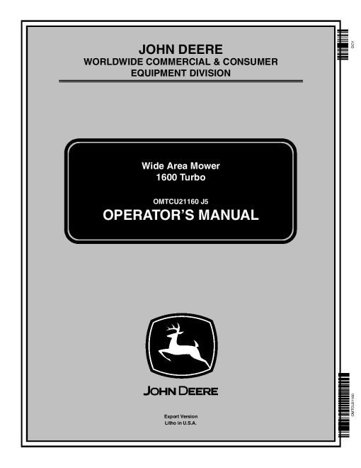 John Deere 1600 Wide Area Turbo Mowers Series II Export Edition 050001 090000 OMTCU21160 Operation and Maintenance manual PDF Download