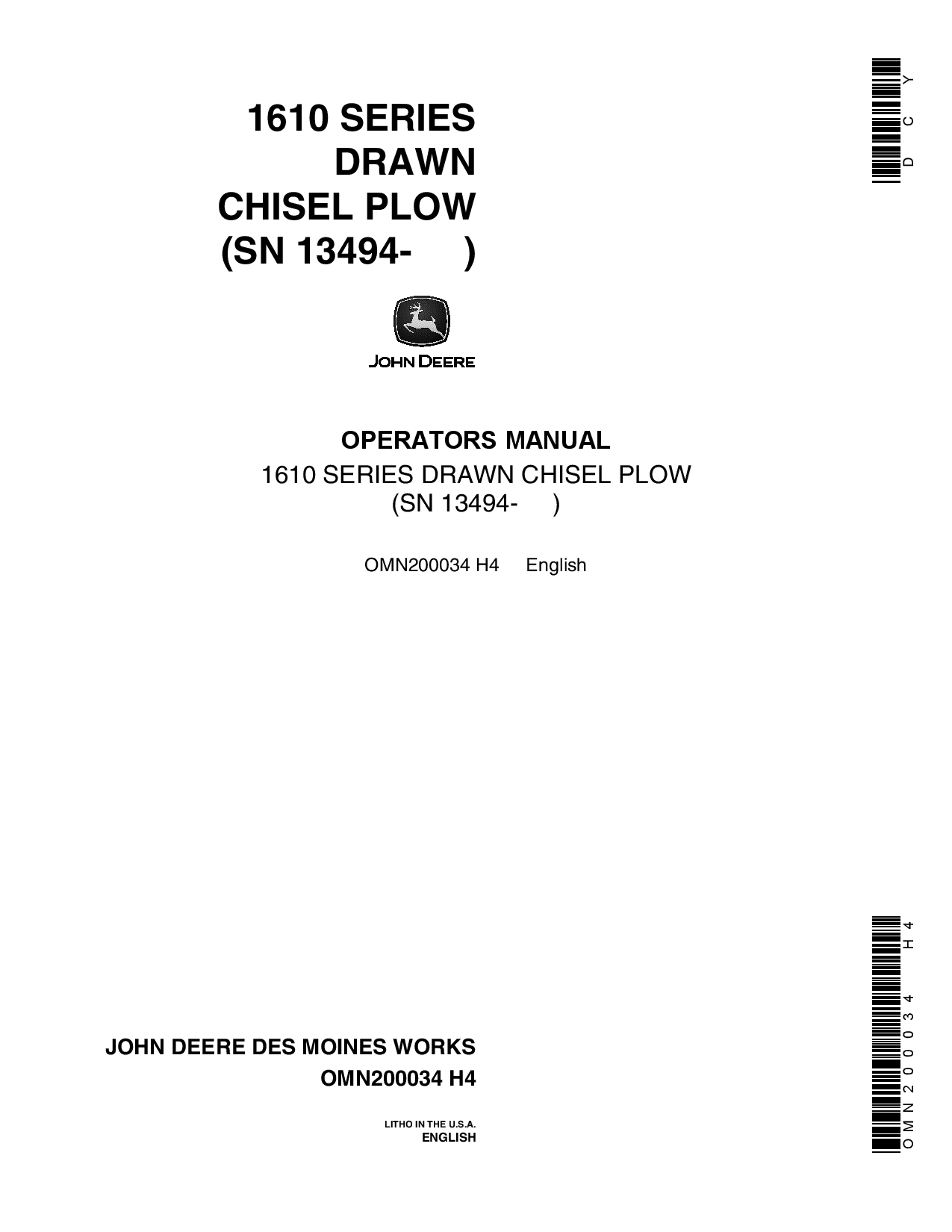 John Deere 1610 Chisel Plow Drawn OMN200034 Operation and Maintenance manual PDF Download