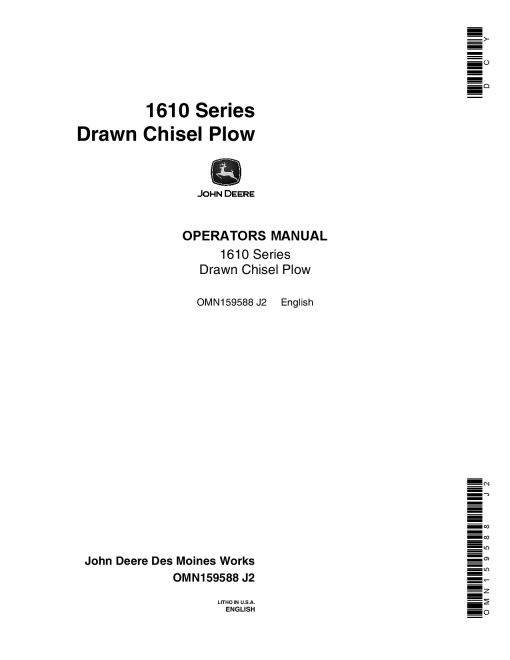 John Deere 1610 Drawn Chisel Plow OMN159588 Operation and Maintenance manual PDF Download
