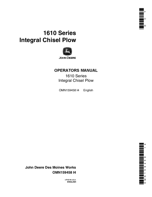 John Deere 1610 Series Integral Chisel Plow OMN159458 Operation and Maintenance manual PDF Download