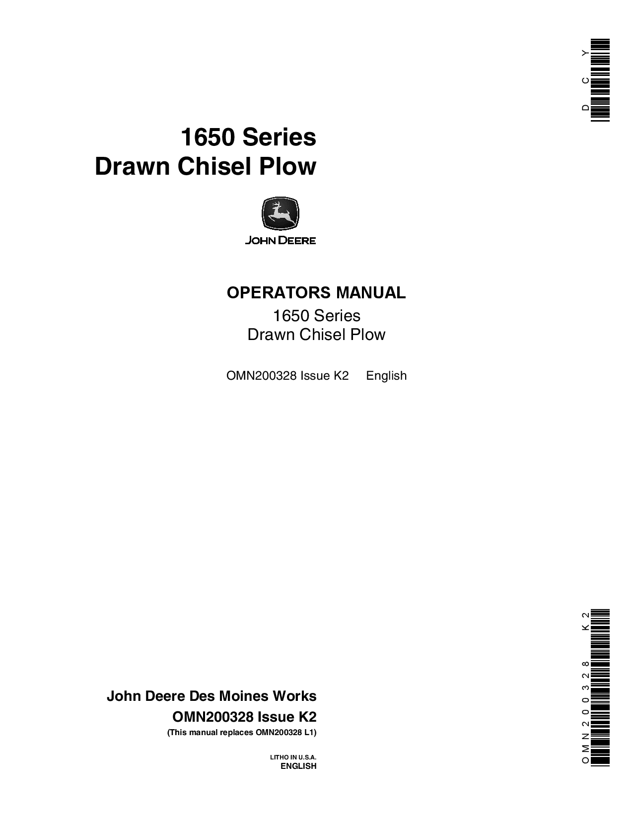 John Deere 1650 Series Drawn Chisel Plow OMN200328 Operation and Maintenance manual PDF Download