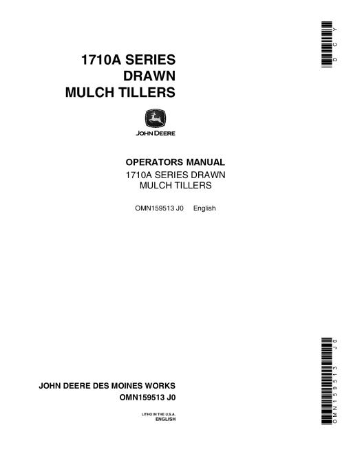 John Deere 1710A Drawn Mulch Tiller OMN159513 Operation and Maintenance manual PDF Download