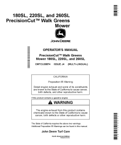 John Deere 180SL 220SL 260SL PrecisionCut Walk Behind Greens Mowers North American Edition 050001 060000 Order manual as OMTCU38874 Operation and Maintenance manual PDF Download