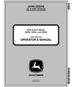 John Deere 180SL 220SL 260SL Walk Behind Greens Mowers Export Edition 030001 040000 OMTCU32832 Operation and Maintenance manual PDF Download