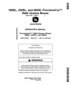 John Deere 180SL 220SL and 260SL PrecisionCut WalkGreens Mower 110001 OMUC27589 Operation and Maintenance manual PDF Download