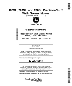 John Deere 180SL 220SL and 260SL PrecisionCutTM Walk Greens Mower OMUC20545 Operation and Maintenance manual PDF Download