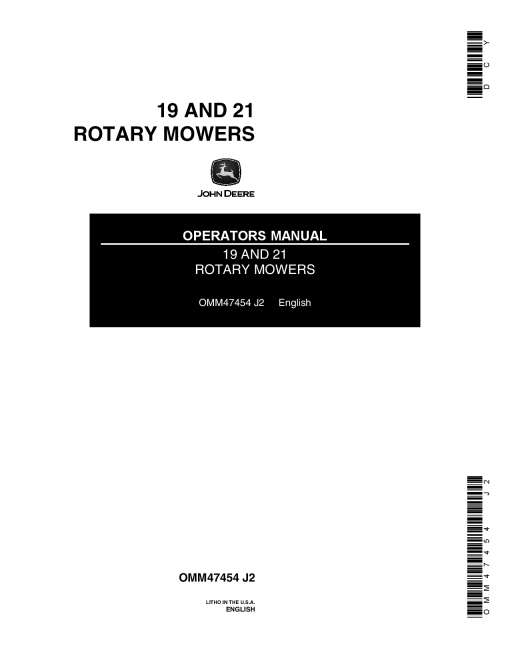John Deere 19 160001 21 Inch 175001 Walk Behind Rotary Mower OMM47454 Operation and Maintenance manual PDF Download