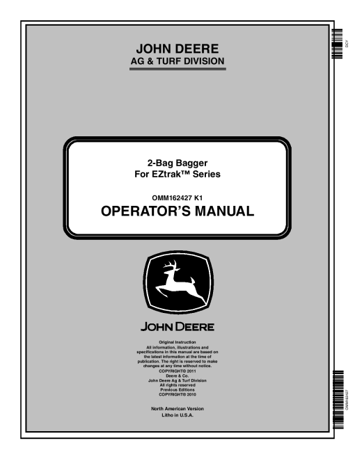 John Deere 2 Bag Grass Bagger EZtrak 2225 2425 2645 OMM162427 Operation and Maintenance manual PDF Download