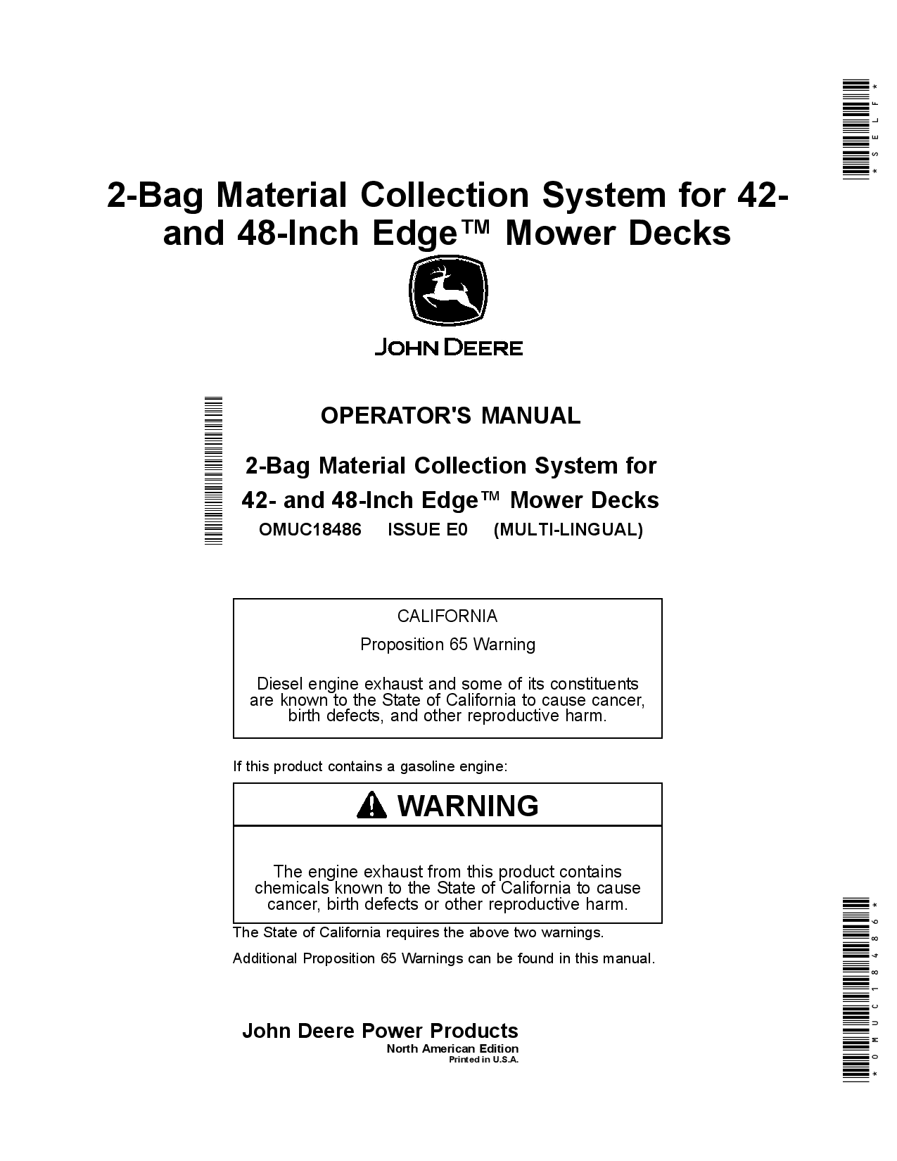 John Deere 2 Bag Material Collection System for 42 Inch and 48 Inch EdgeTM Mower Decks OMUC18486 Operation and Maintenance manual PDF Download