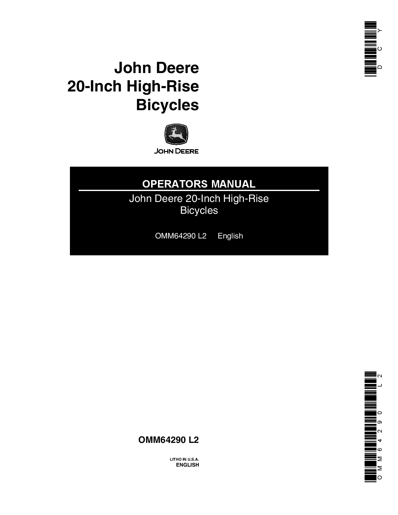 John Deere 20 Inch High Rise Bicycle Boys Girls Models OMM64290 Operation and Maintenance manual PDF Download