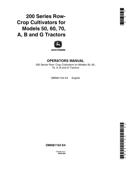 John Deere 200 Series Row Crop Cultivators OMN81154 Operation and Maintenance manual PDF Download