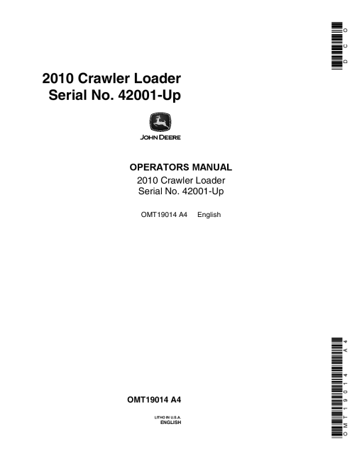 John Deere 2010 Crawler Loader 042001 OMT19014 Operation and Maintenance manual PDF Download