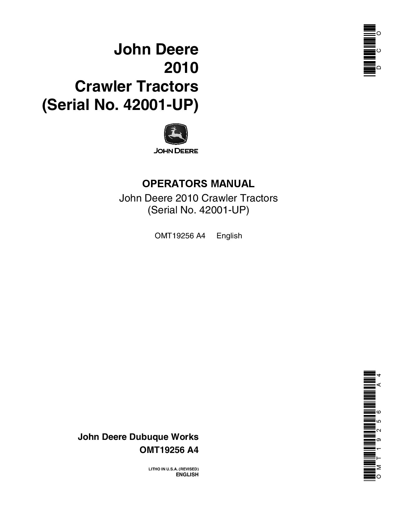 John Deere 2010 Crawler Tractors 042001 OMT19256 Operation and Maintenance manual PDF Download