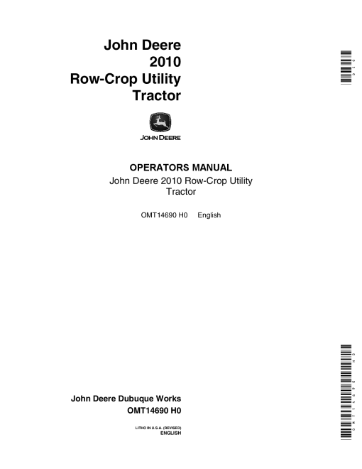 John Deere 2010 Row Crop Utility Gas Tractor OMT14690 Operation and Maintenance manual PDF Download