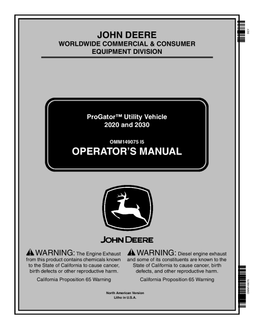 John Deere 2020 2030 ProGator North American Edition 035000 OMM149075 Operation and Maintenance manual PDF Download
