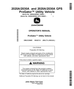 John Deere 2020A 2030A 2020A GPS and 2030A GPS ProGator Utility Vehicle OMUC23665 Operation and Maintenance manual PDF Download