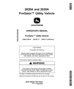 John Deere 2020A 2030A ProGator Utility Vehicles OMUC16814 Operation and Maintenance manual PDF Download