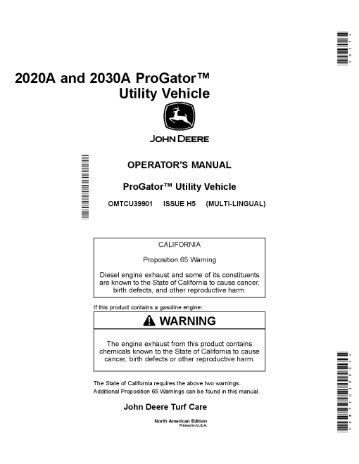 John Deere 2020A 2030A ProGatorNorth American Edition 085001 Order manual as OMTCU39901 Operation and Maintenance manual PDF Download