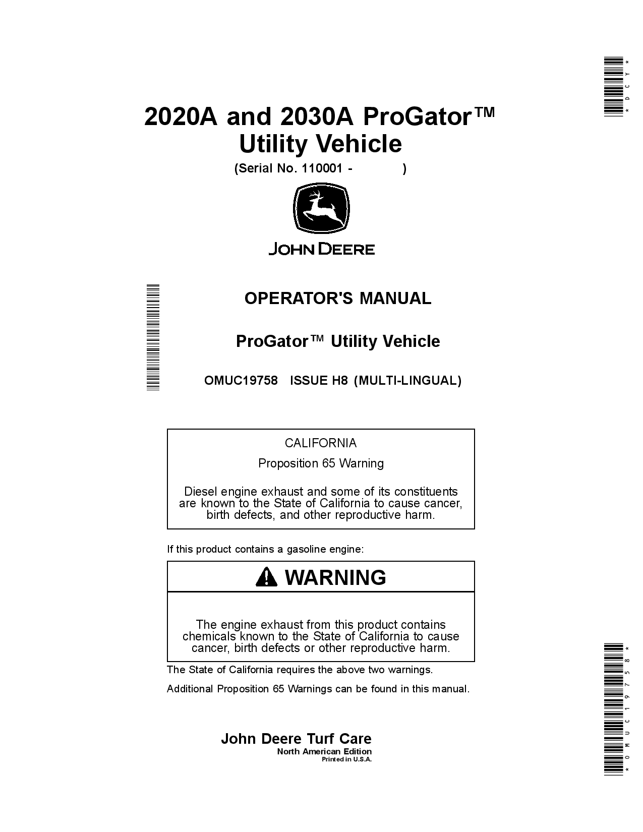 John Deere 2020A 2030A ProGatorTM Utility Vehicles OMUC19758 Operation and Maintenance manual PDF Download