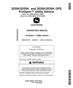 John Deere 2020A 2030A and 2020A 2030A GPS ProGator Utility Vehicle OMUC25736 Operation and Maintenance manual PDF Download