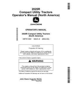 John Deere 2025R Compact Utility Tractors OMTR110061 Operation and Maintenance manual PDF Download