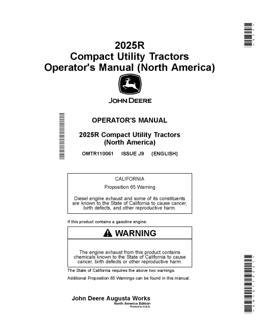 John Deere 2025R Compact Utility Tractors OMTR110061 Operation and Maintenance manual PDF Download