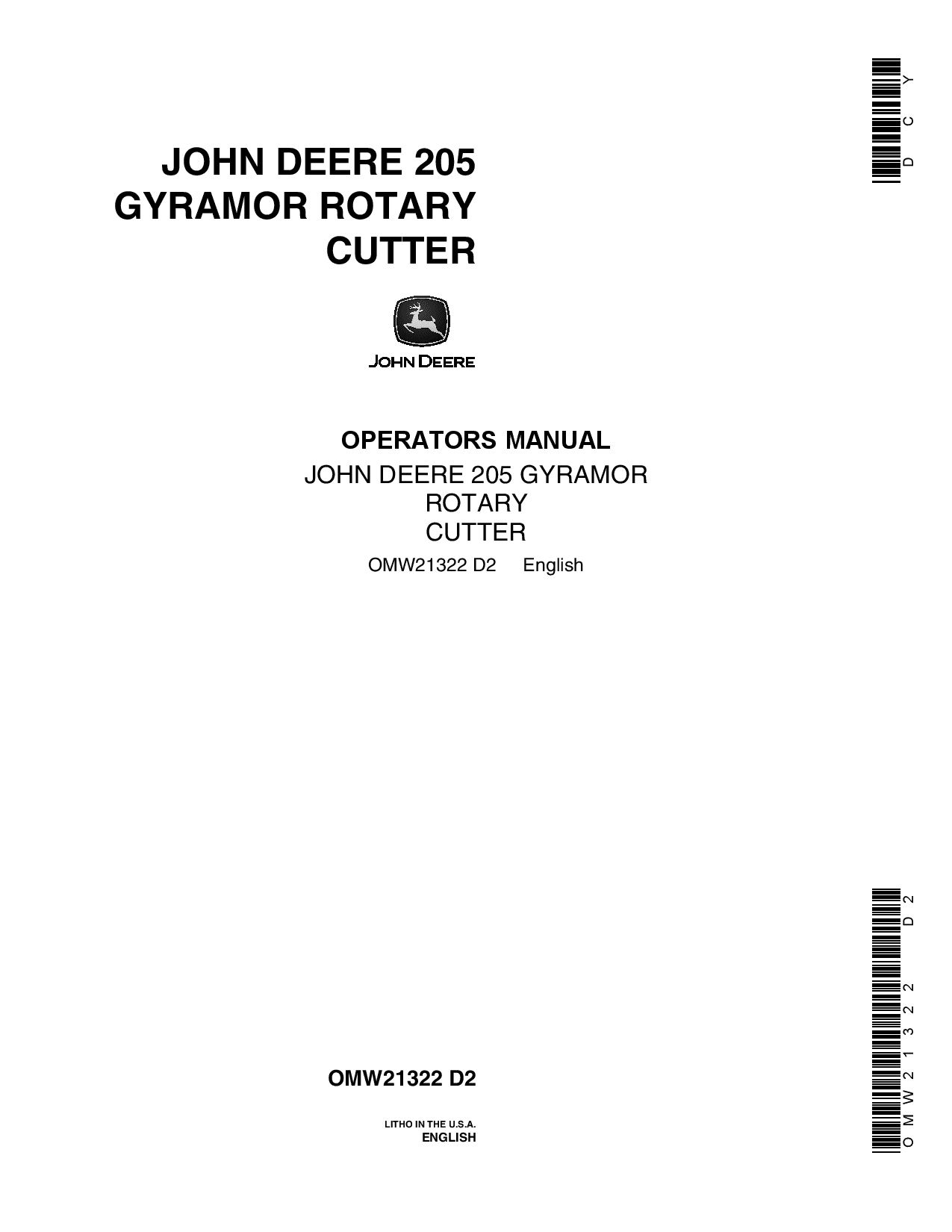 John Deere 205 Gyramor Rotary Cutter OMW21322 Operation and Maintenance manual PDF Download
