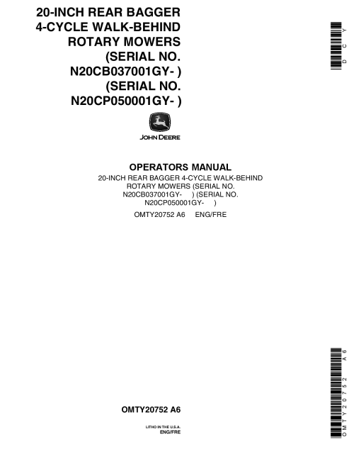 John Deere 20CB 20CP Walk Behind Rotary Mowers OMTY20752 Operation and Maintenance manual PDF Download