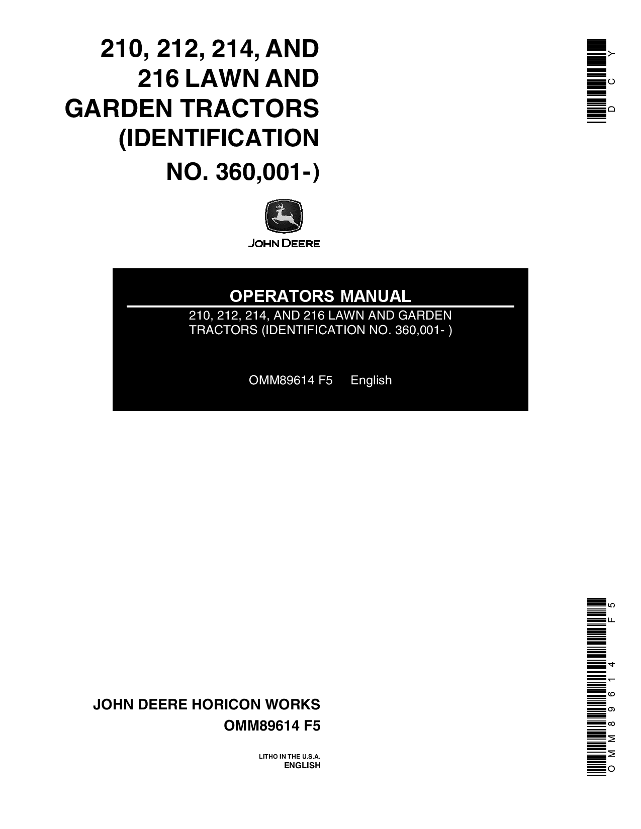John Deere 210 212 214 216 Lawn Garden Tractors OMM89614 Operation and Maintenance manual PDF Download
