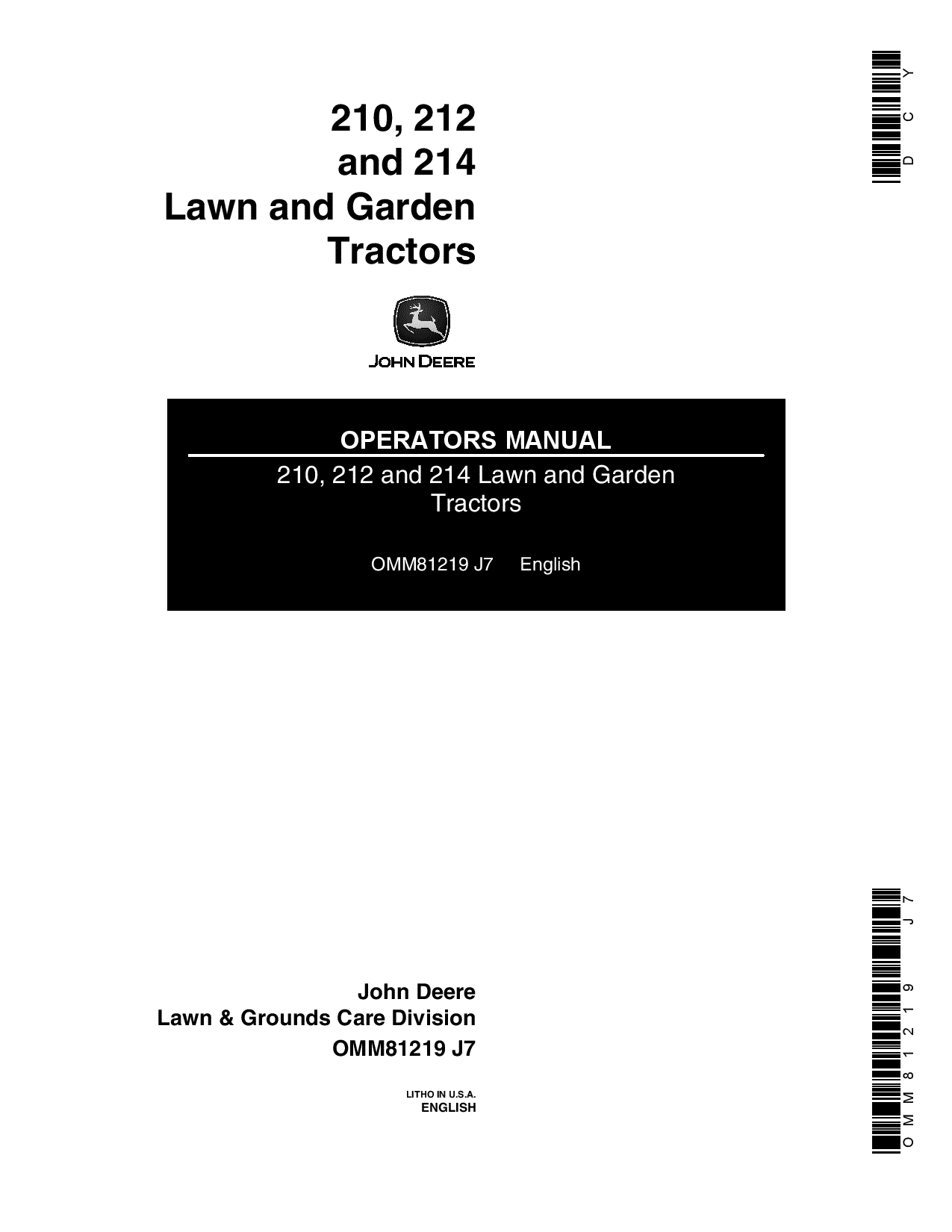 John Deere 210 212 214 Lawn Garden Tractor OMM81219 Operation and Maintenance manual PDF Download