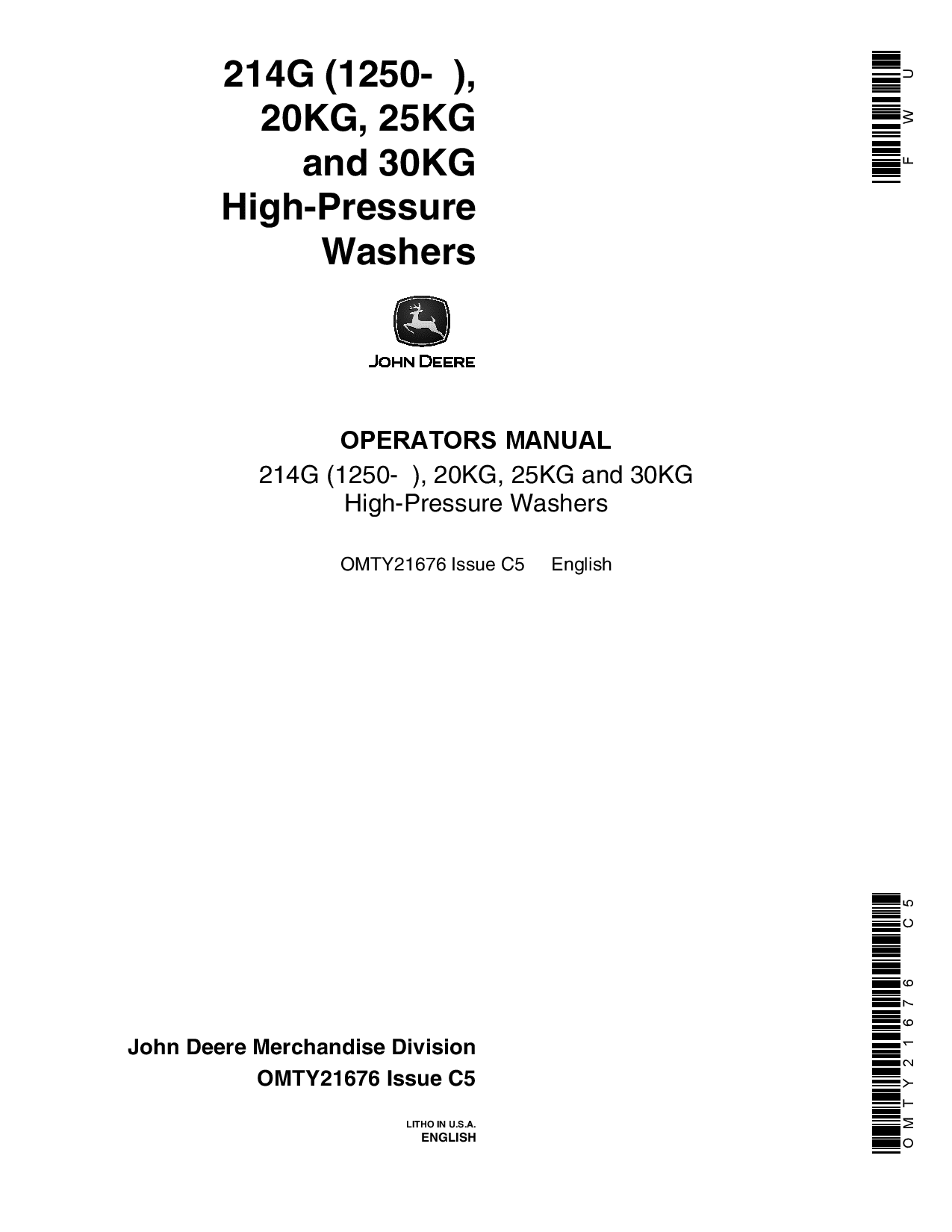 John Deere 214G 20KG 25KG HIGH PRES WSH OMTY21676 Operation and Maintenance manual PDF Download