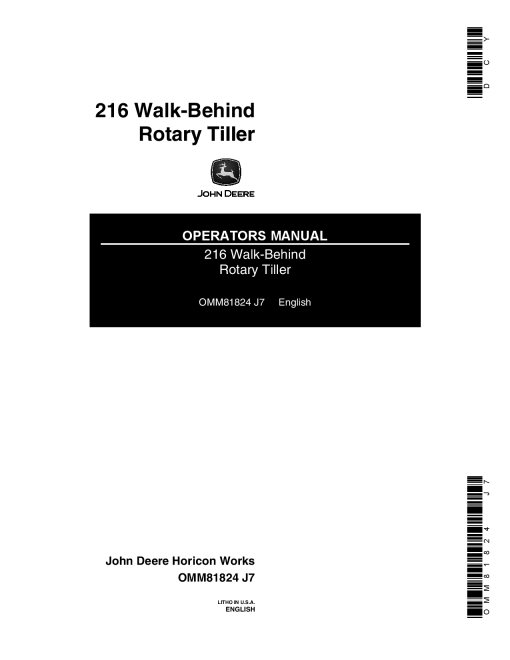 John Deere 216 Walk Behind Rotary Tiller 080001 OMM81824 Operation and Maintenance manual PDF Download