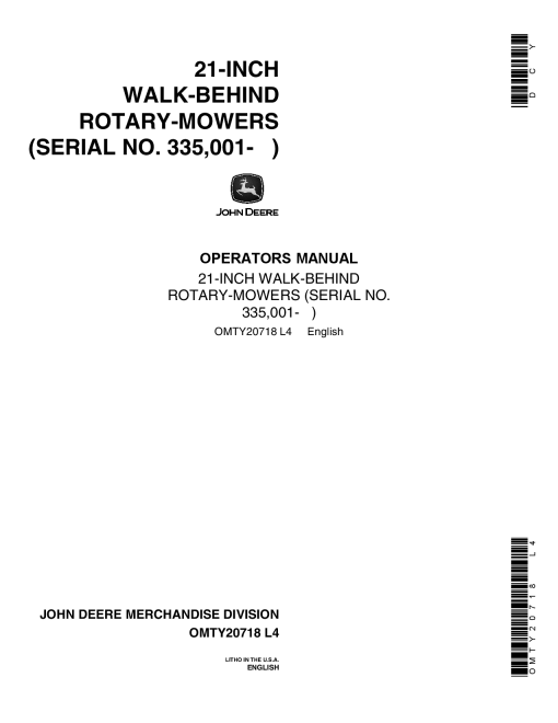 John Deere 21SP Walk Behind Rotary Mower OMTY20718 Operation and Maintenance manual PDF Download