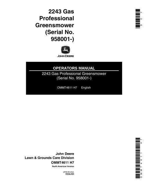 John Deere 2243 Professional Greensmower OMMT4611 Operation and Maintenance manual PDF Download