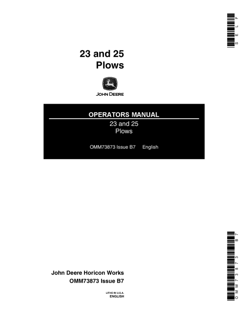 John Deere 23 25 Plows OMM73873 Operation and Maintenance manual PDF Download