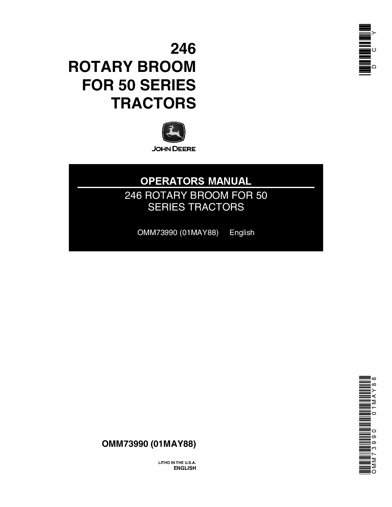 John Deere 246 Rotary Broom for 50 Series Tractors OMM73990 Operation and Maintenance manual PDF Download