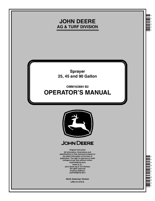 John Deere 25 45 and 90 Gallon Sprayer OMM163884 Operation and Maintenance manual PDF Download
