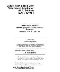 John Deere 2510H High Speed Applicators Low Disturbance North American Edition 740101 745100 OMN405397 Operation and Maintenance manual PDF Download