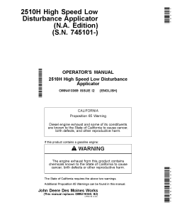 John Deere 2510H High Speed Applicators Low Disturbance North American Edition 745101 760100 OMN410369 Operation and Maintenance manual PDF Download