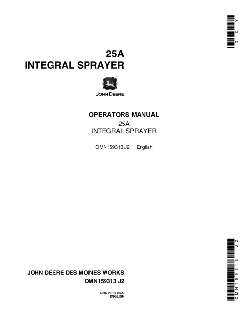 John Deere 25A Integral Sprayer OMN159313 Operation and Maintenance manual PDF Download