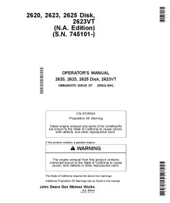 John Deere 2620 2623 2625 2623VT Disk OMN400370 Operation and Maintenance manual PDF Download