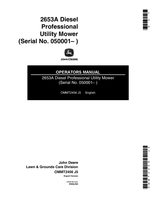 John Deere 2653A Diesel Professional Utility Mower 050000 OMMT2456 Operation and Maintenance manual PDF Download