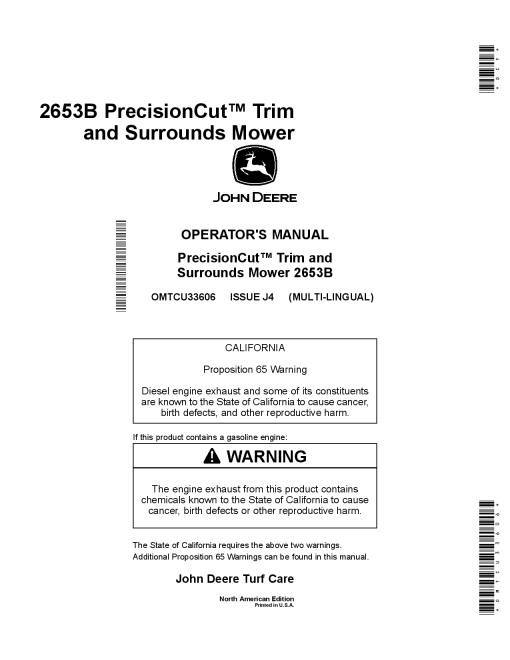 John Deere 2653B Trim Surrounds Mower PrecisionCut North American Edition 080001 095000 Order manual as OMTCU33606 Operation and Maintenance manual PDF Download