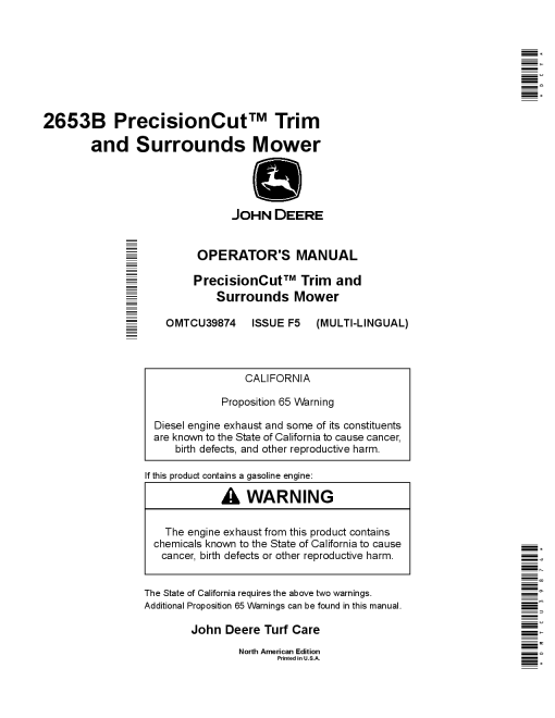 John Deere 2653B Trim Surrounds MowerPrecisionCut North American Edition 095001 Order manual as OMTCU39874 Operation and Maintenance manual PDF Download