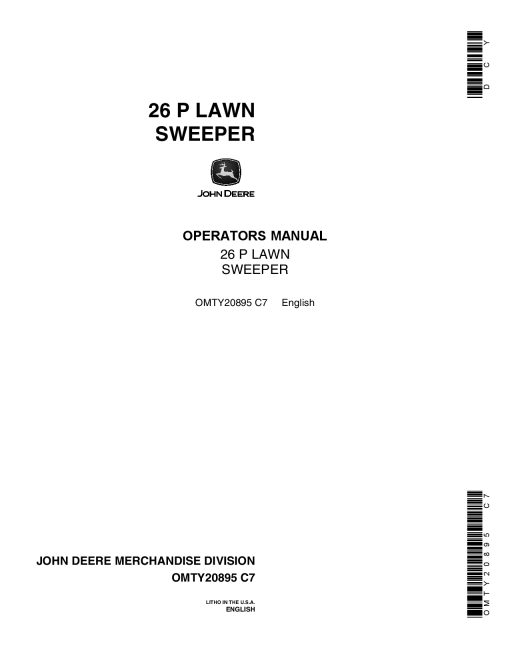 John Deere 26P Lawn Sweeper OMTY20895 Operation and Maintenance manual PDF Download