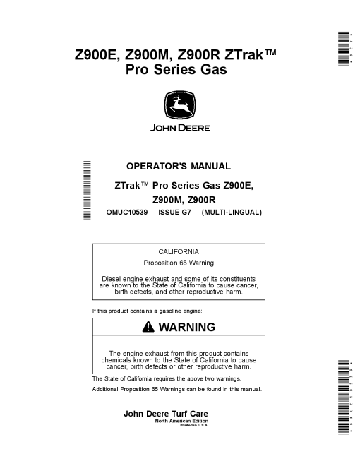 John Deere 2900E 2900M Z900R Ztrak Pro Series Gas OMUC10539 Operation and Maintenance manual PDF Download
