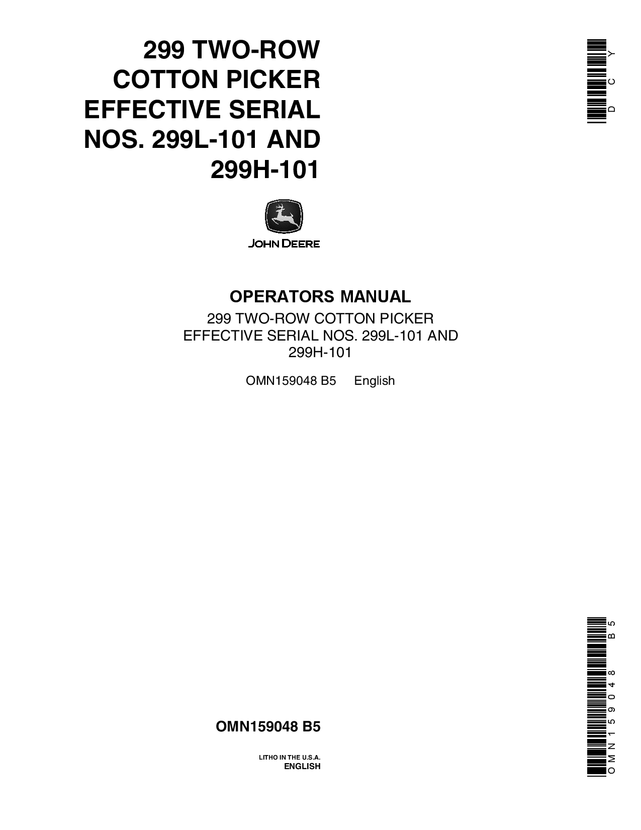 John Deere 299 Two Row Cotton Picker OMN159048 Operation and Maintenance manual PDF Download