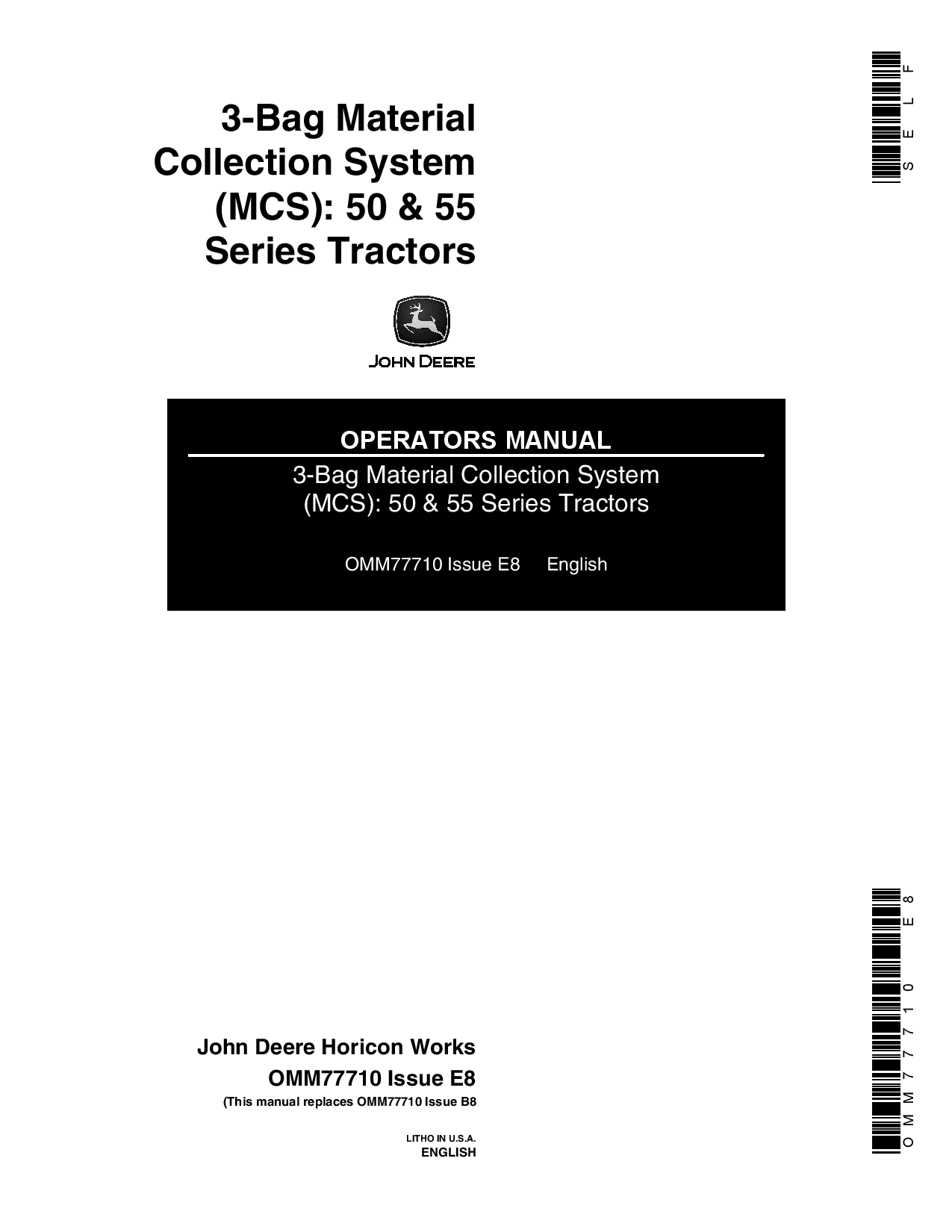 John Deere 3 Bag Material Collection System for 50 55 Series Tractors OMM77710 Operation and Maintenance manual PDF Download